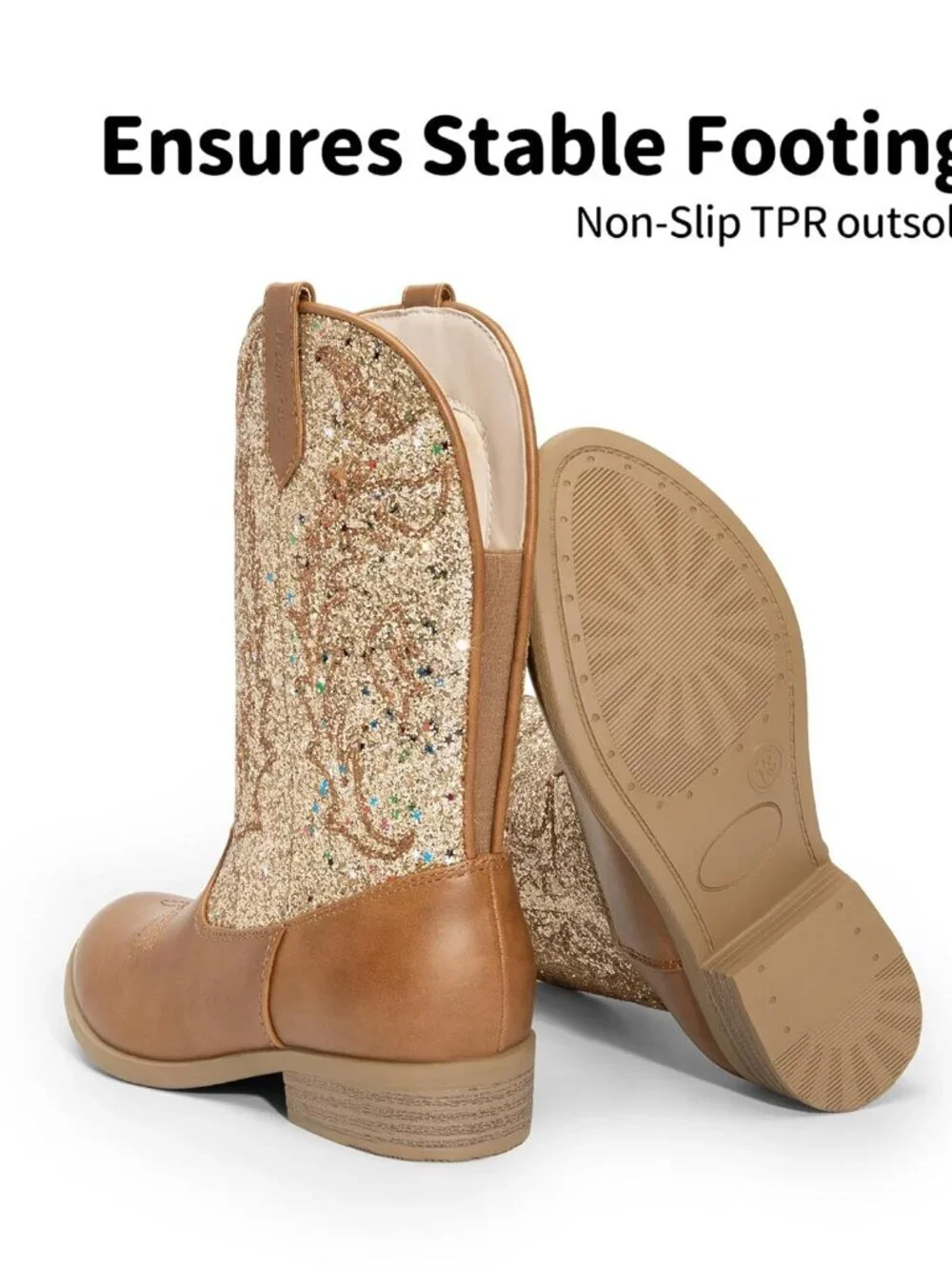 Dream Pairs Girls/Brown Gold  Embroidered Cowgirl Stylish Girls Mid Calf Shoes